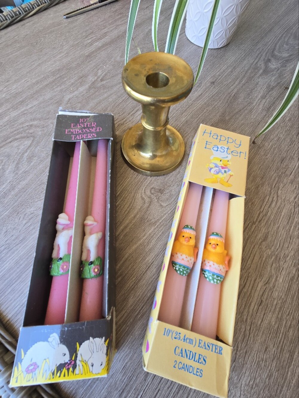 Easter Taper Candles Set with Decorative Chick & Bunny